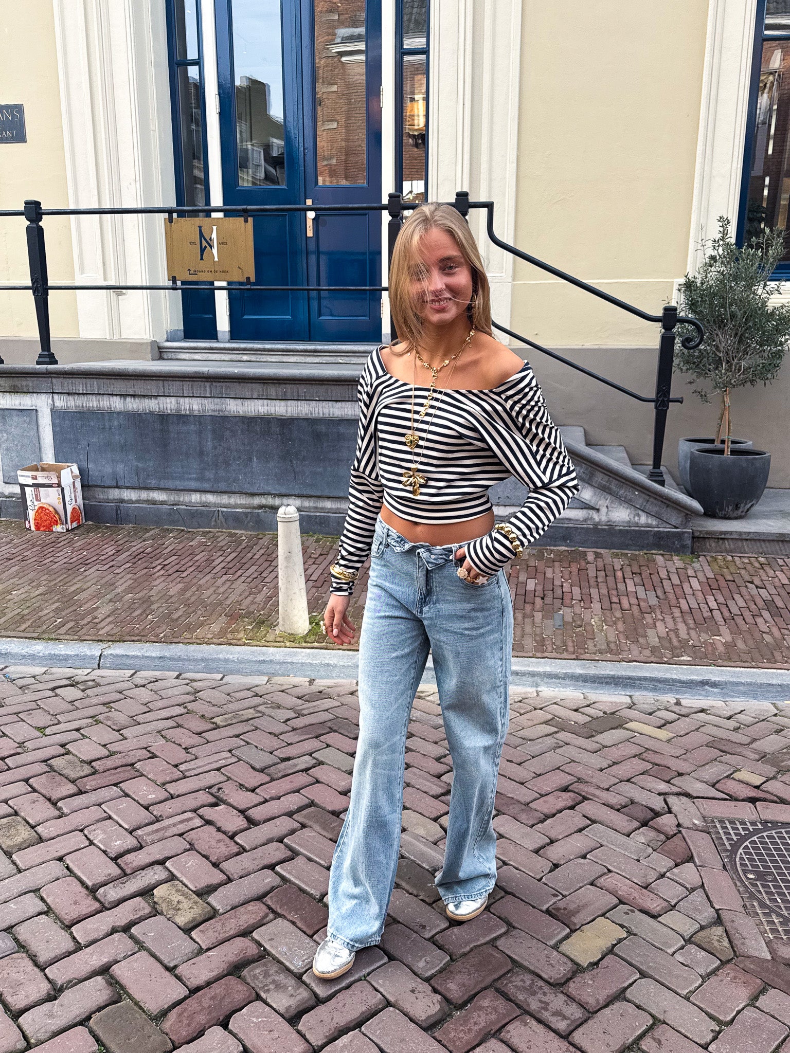 Wide Leg Jeans met Gevouwen Knoop