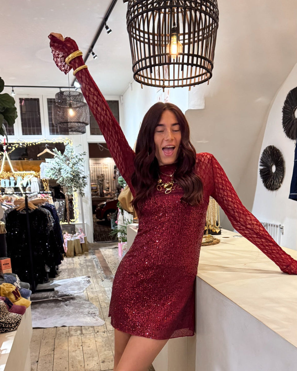 party dress dames Mini party dress with long sleeves and waist tie  Klara Mody