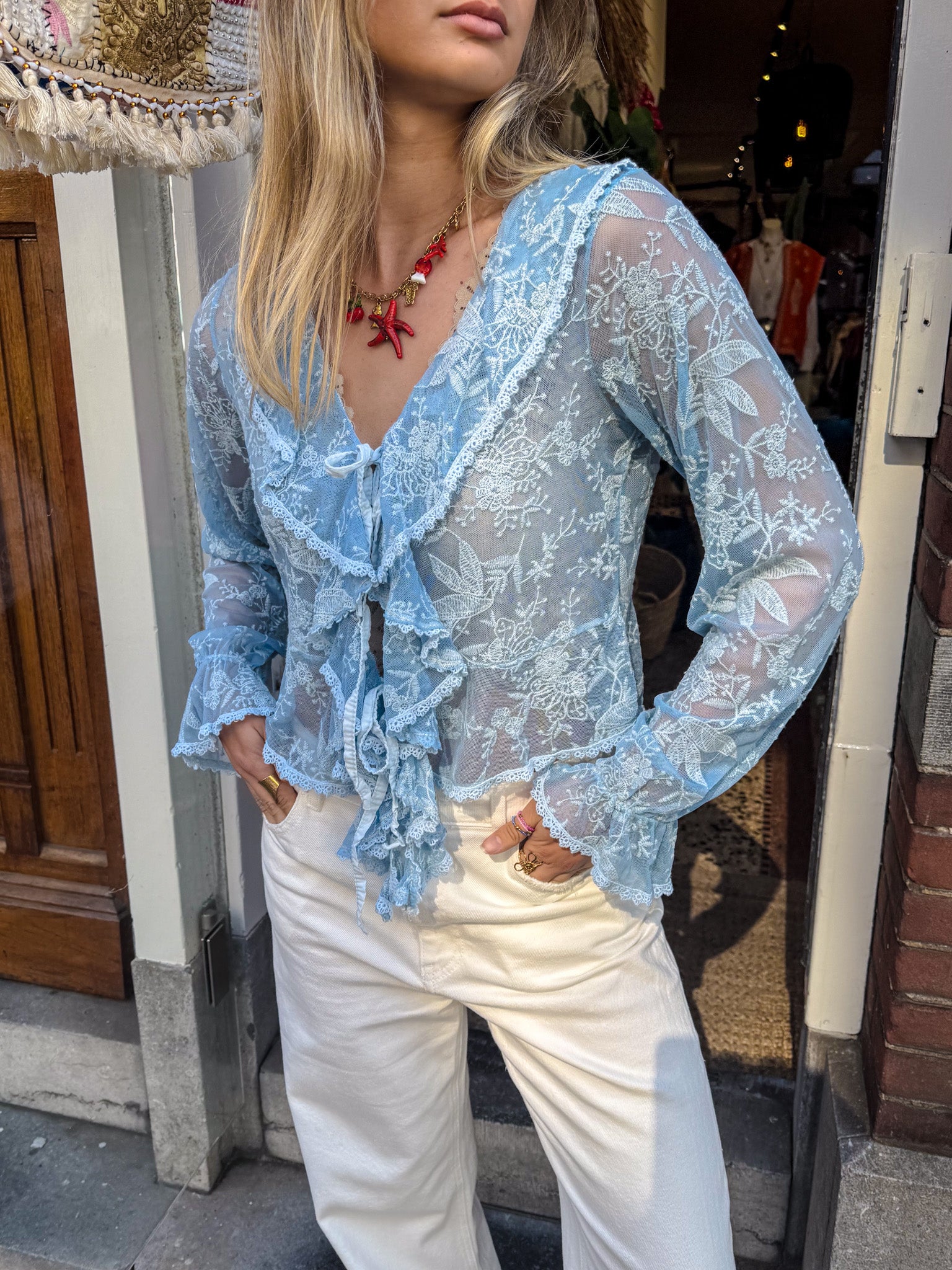 Giselle Lace Top Skye Blue