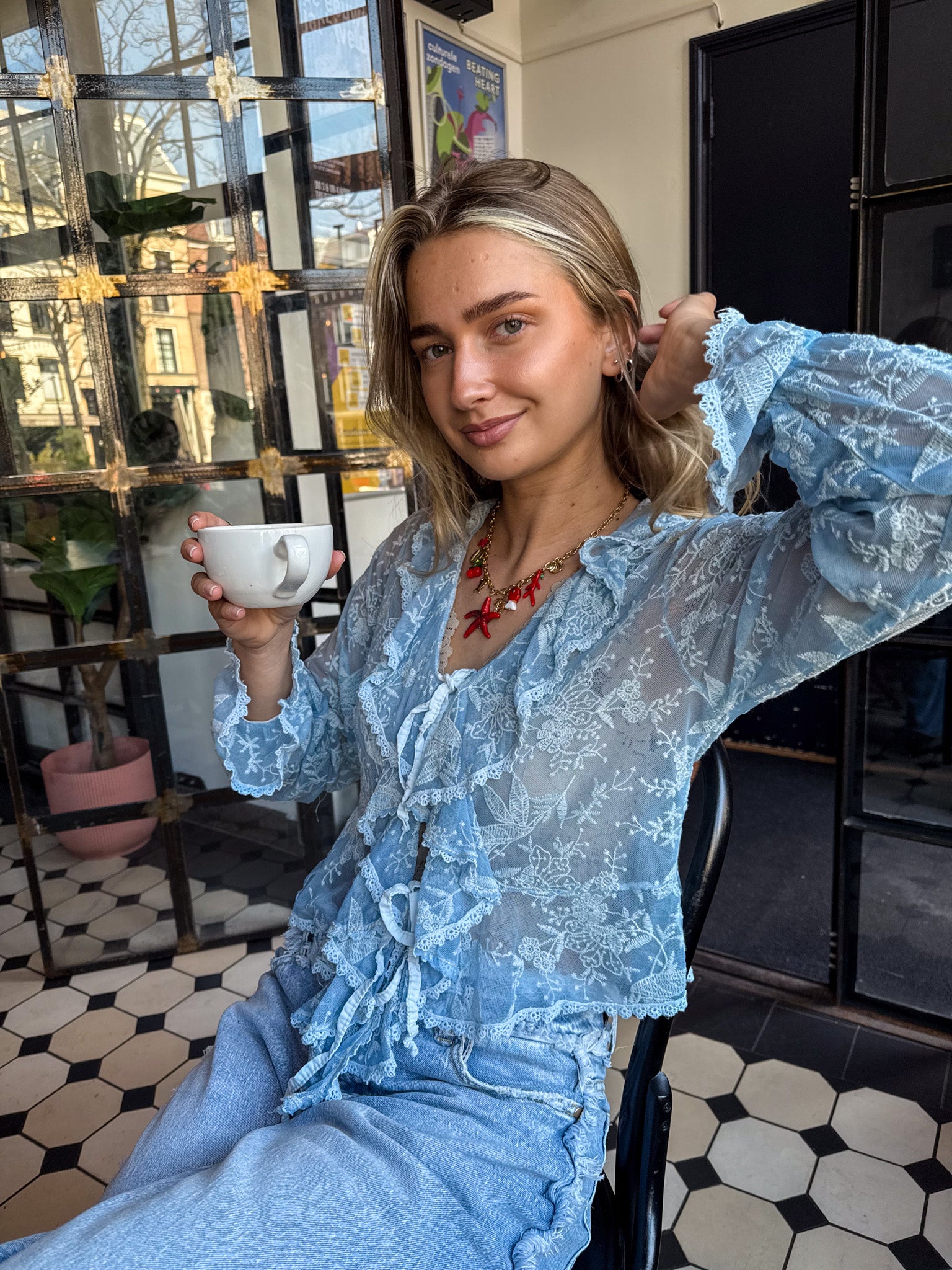 Giselle Lace Top Skye Blue