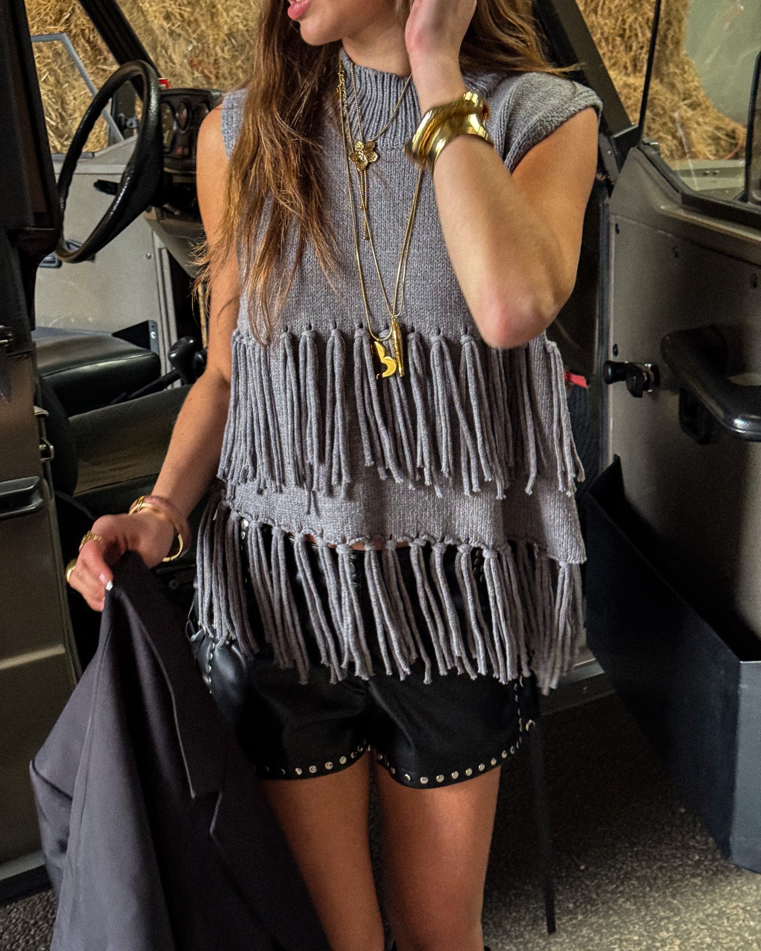 Harvest Fringe Spencer Grey