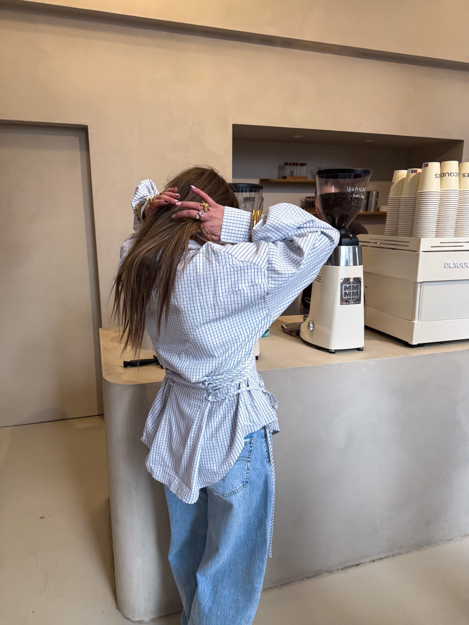 Jacky Checked Blouse White