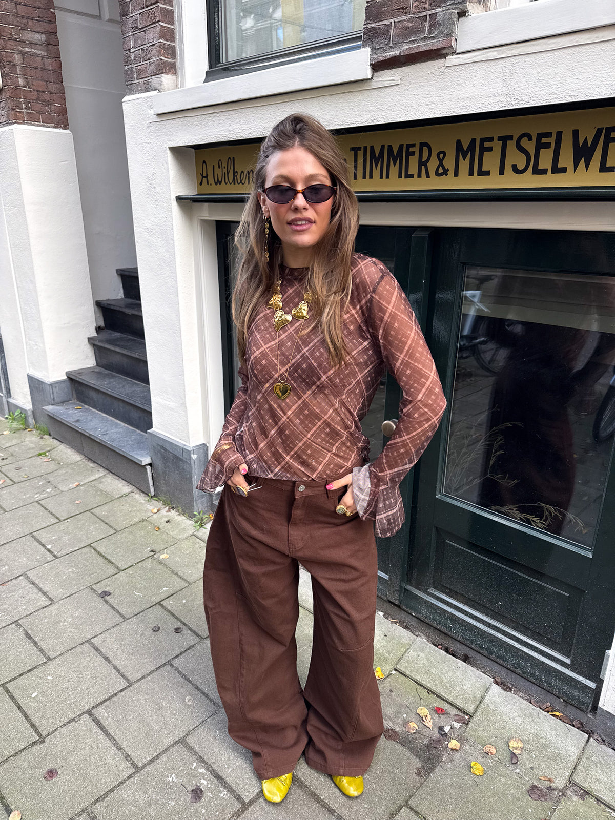 Jomé Mesh Top | Brown Checkered