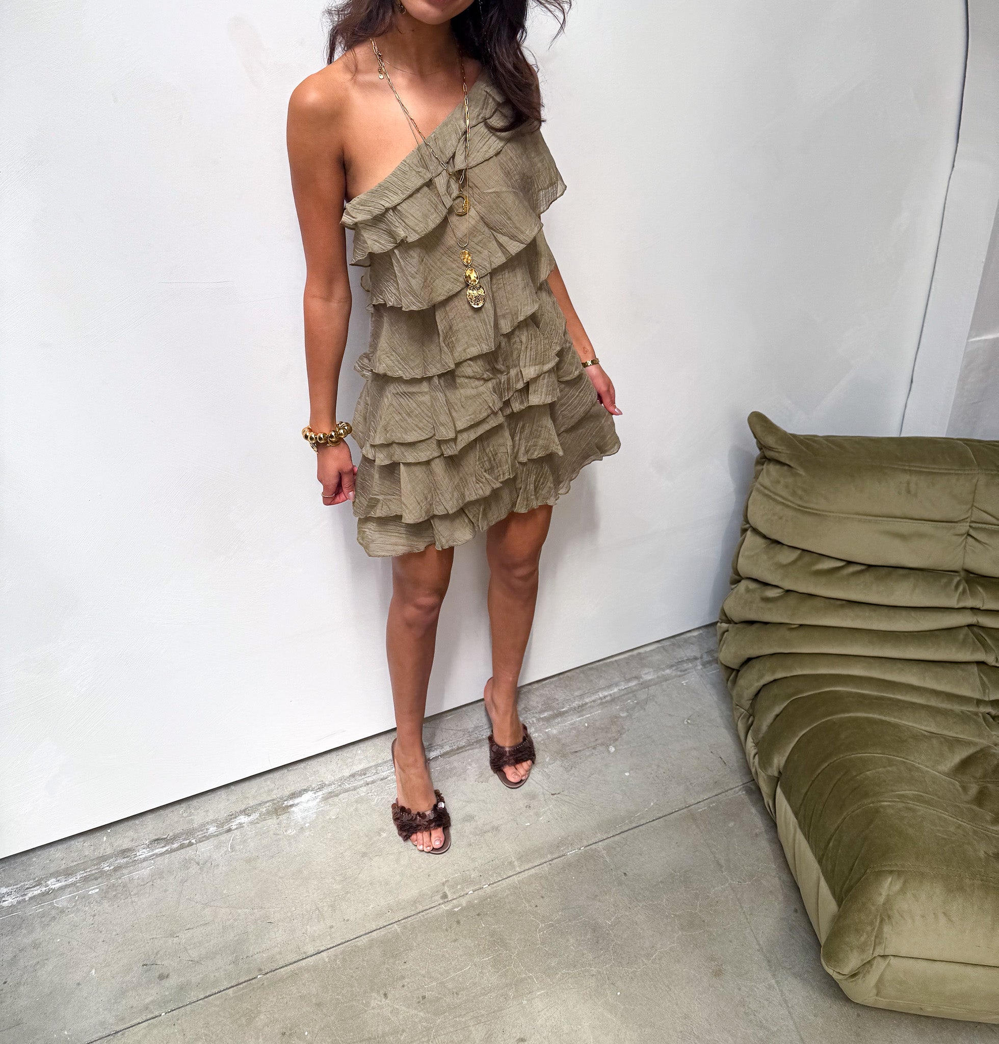 Kate Flowy Jurk Khaki