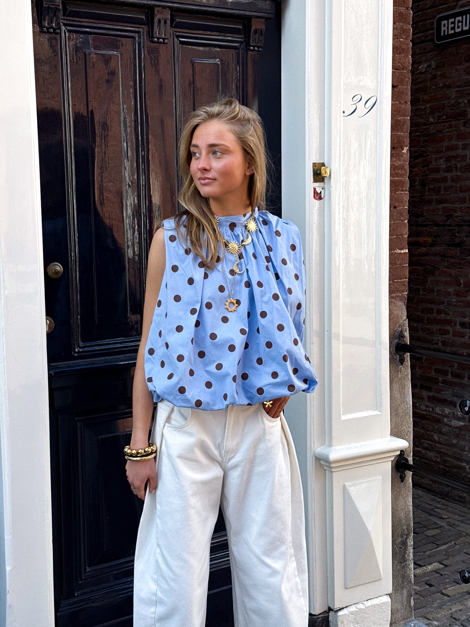 Kimmy Stippen Top Blauw