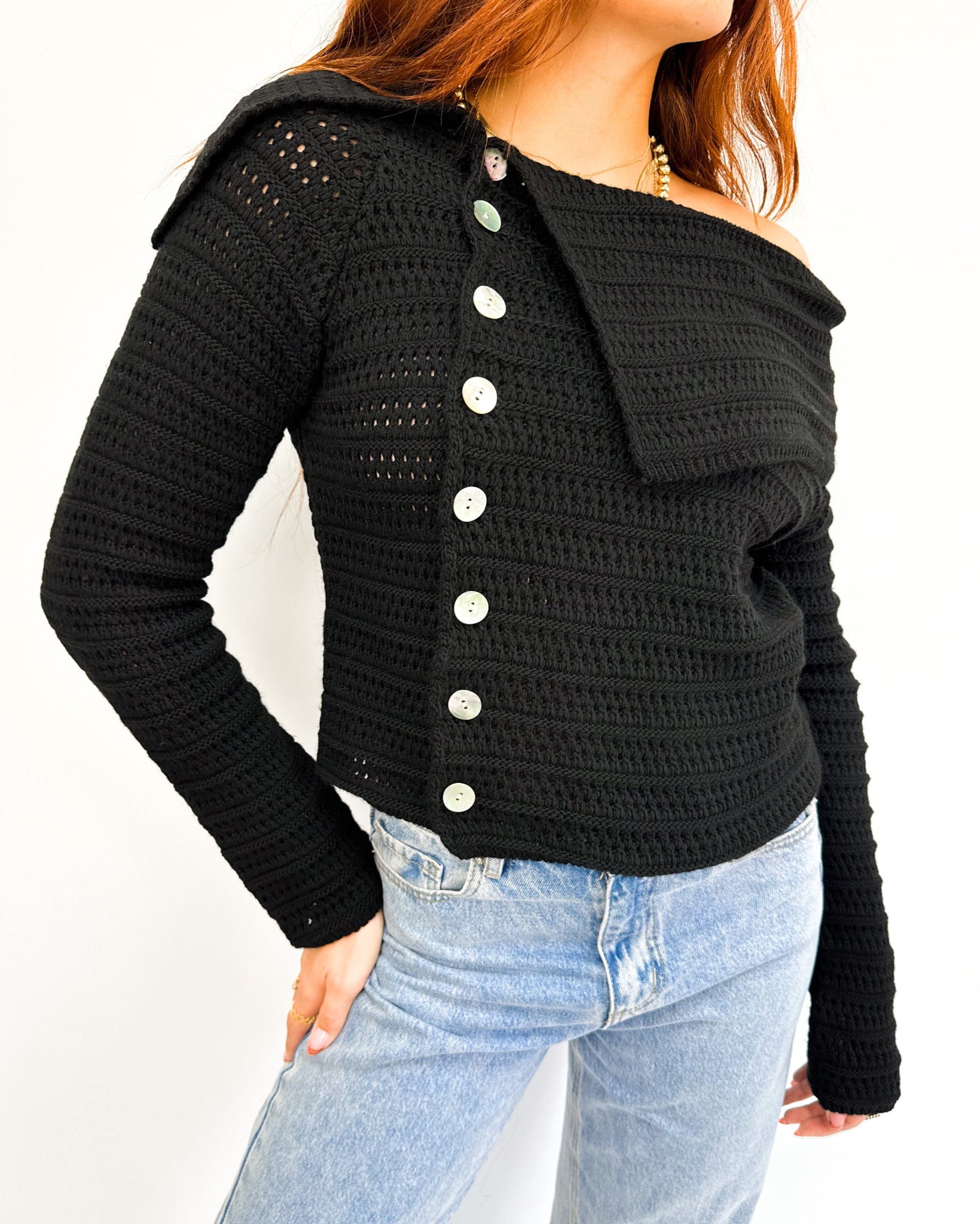 Leah Off Shoulder Knit Black