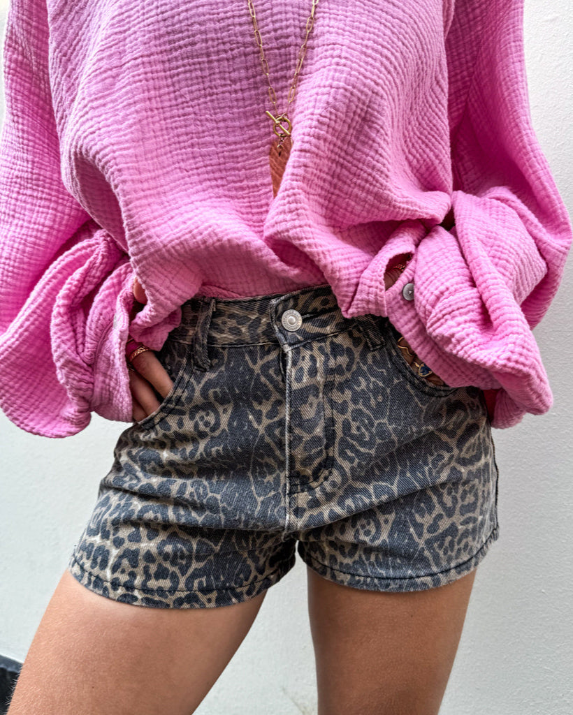 Leopard Denim Shorts