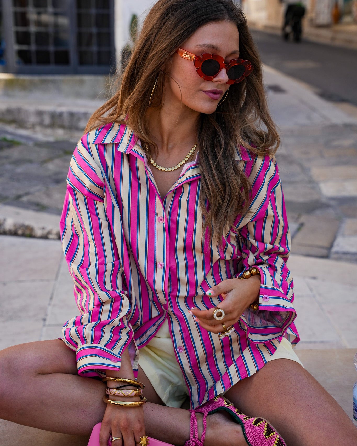 Lexi Streep Blouse Roze Geel