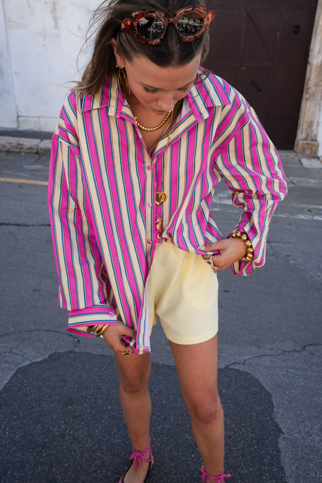 Lexi Streep Blouse Roze Geel