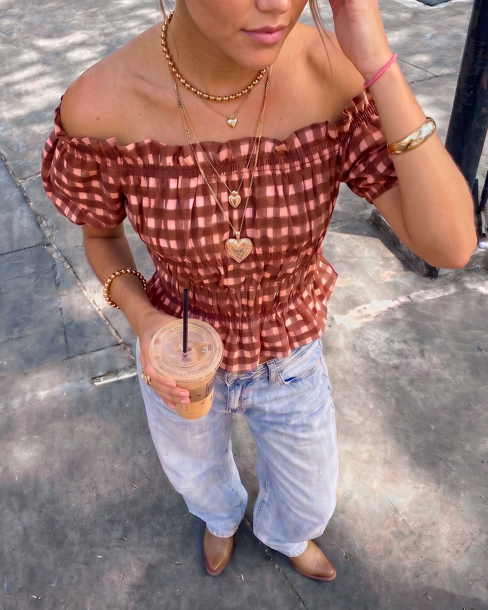 Lien Geruite Top Rood