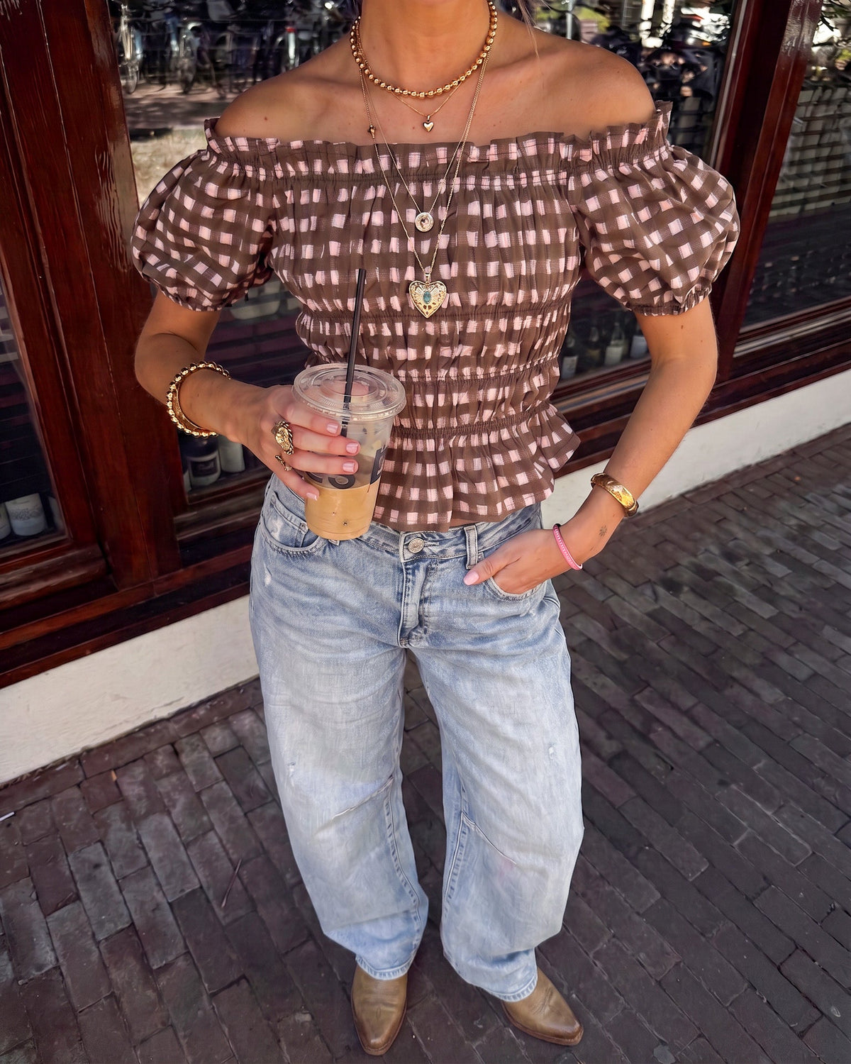 Lien Checkered Top Marron