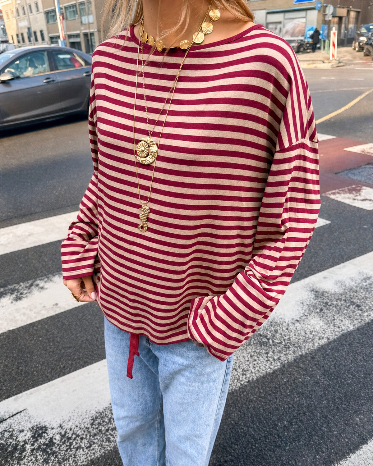 Luno Gestreepte Longsleeve Rood
