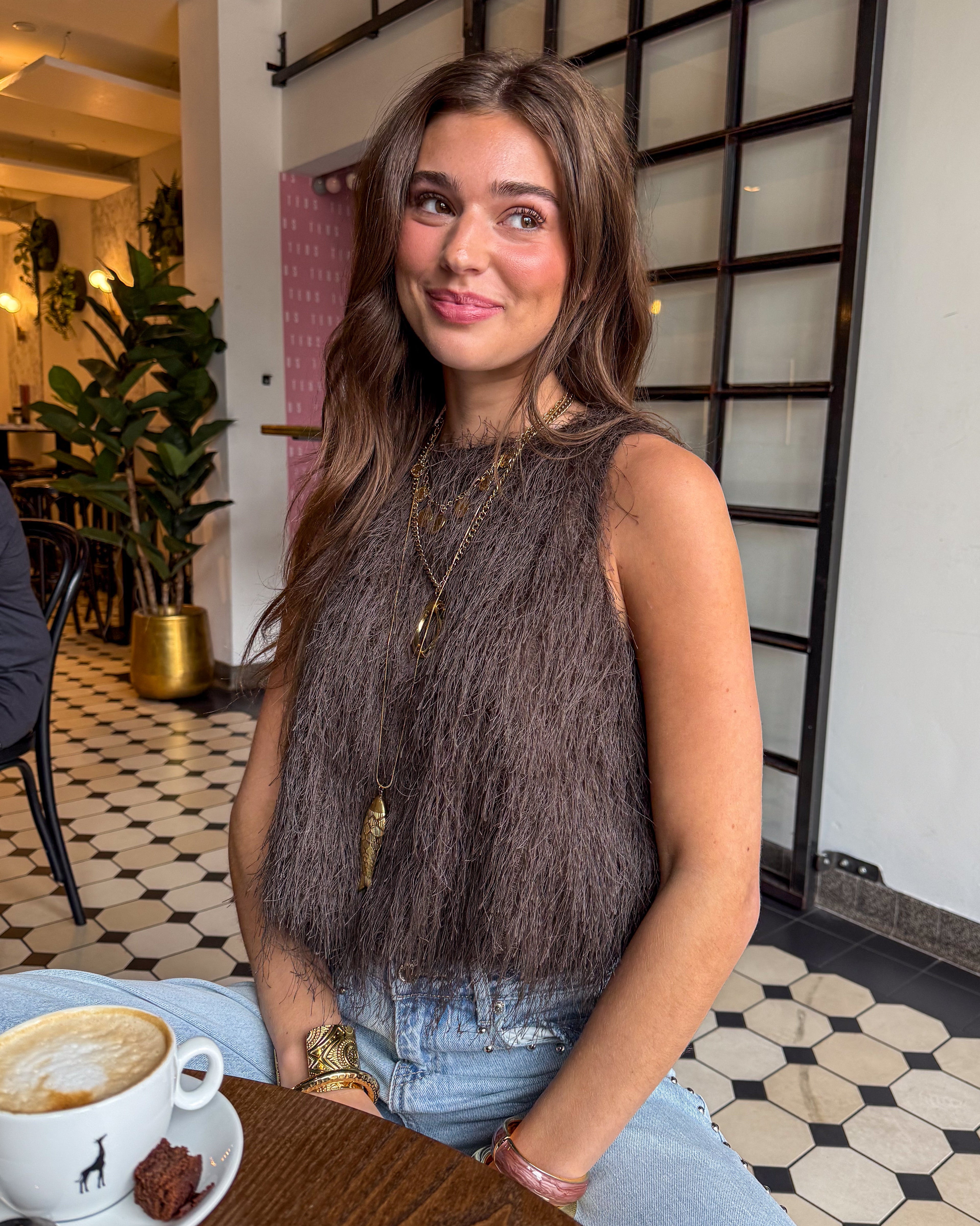 Maryam Fluffy Top Brown
