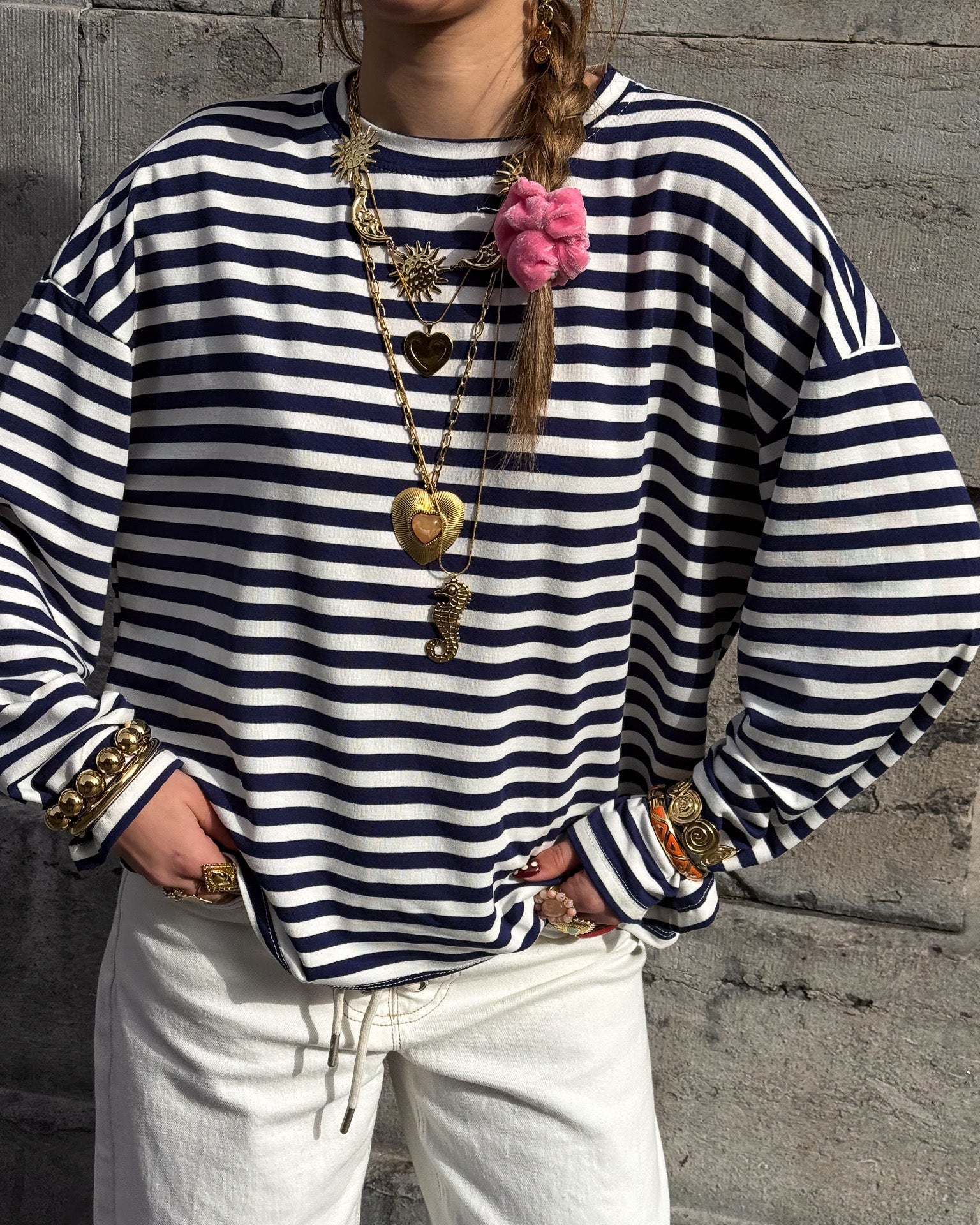 Mave Gestreepte Top Navy Wit