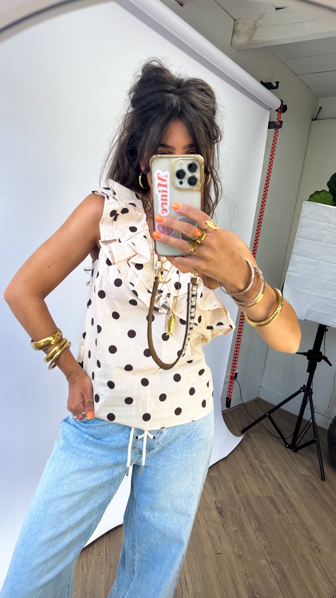 Haut Veerle à pois beige