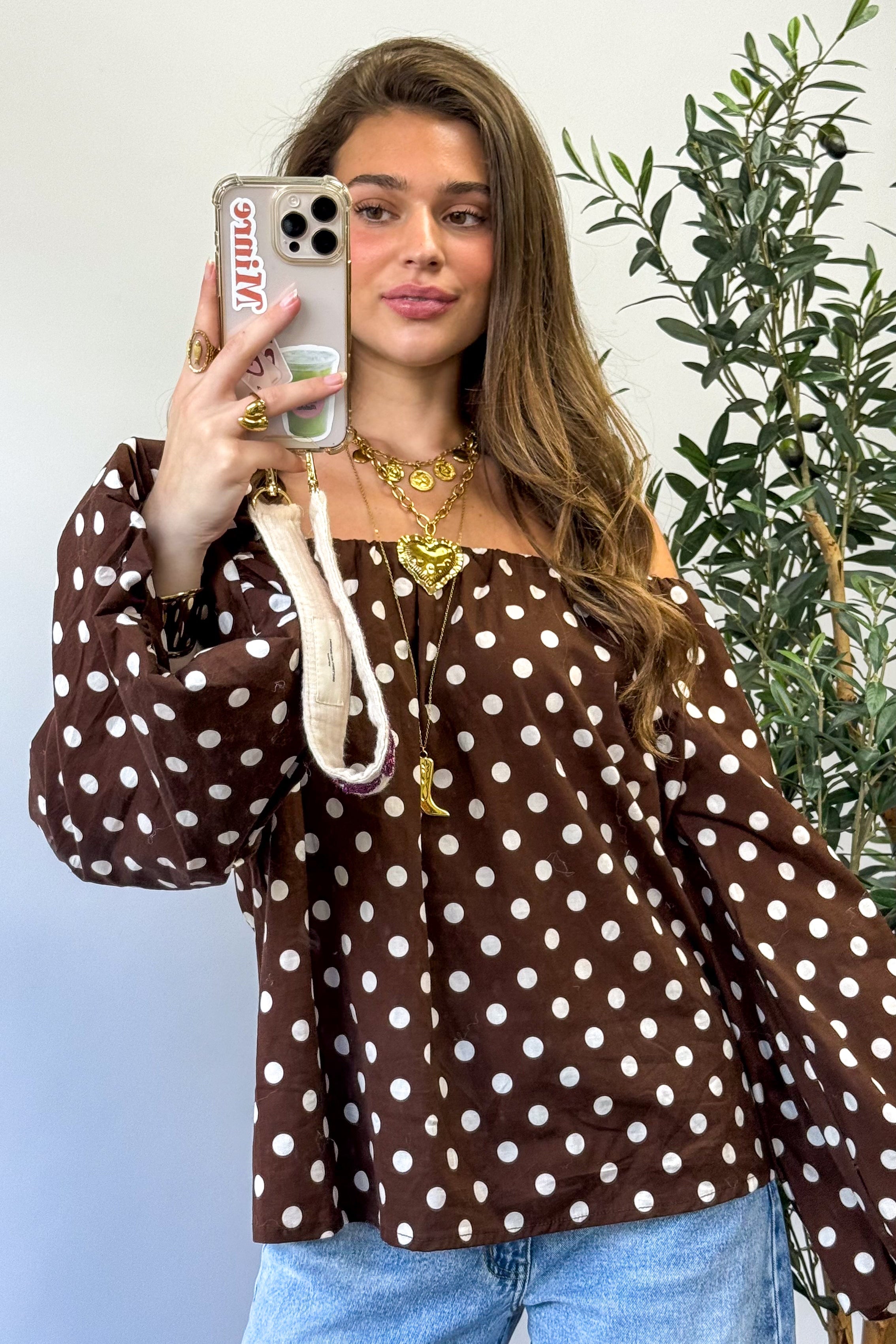 Benthe Off Shoulder Top Dots Brown