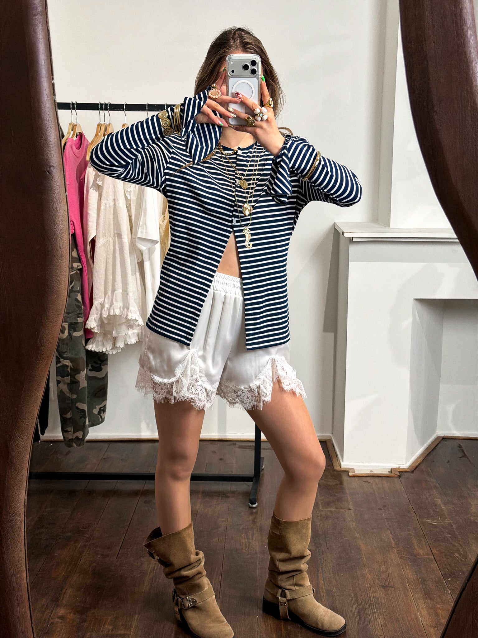 Saar Streep Vest Navy