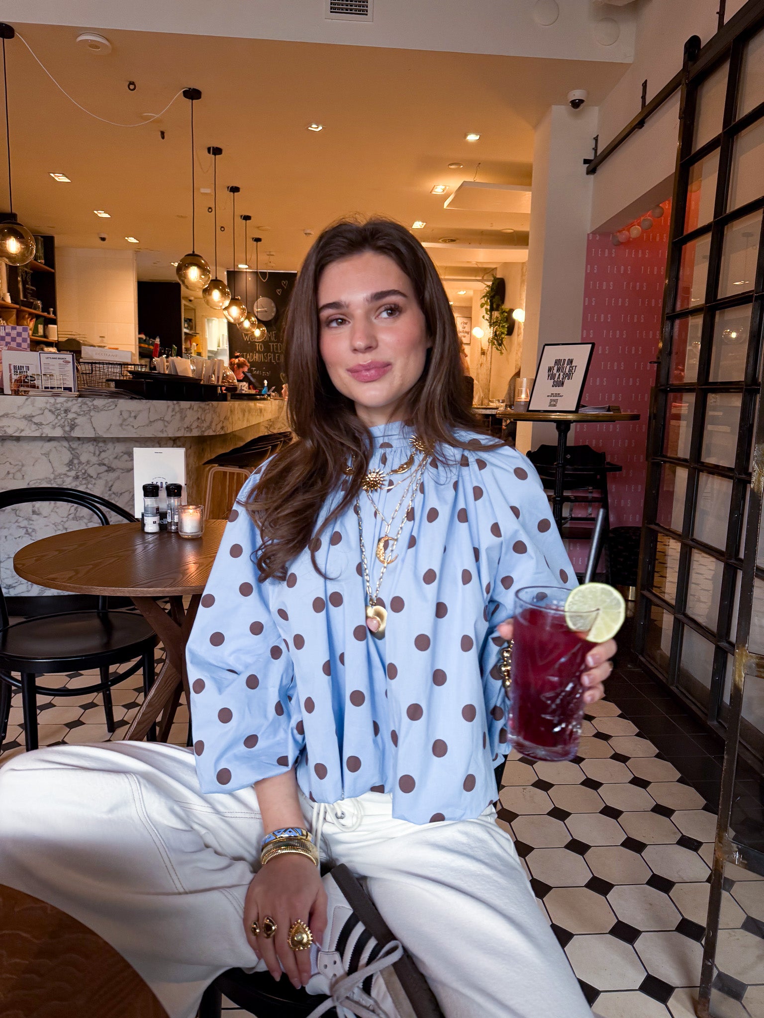 Mona Stippen Top Blauw