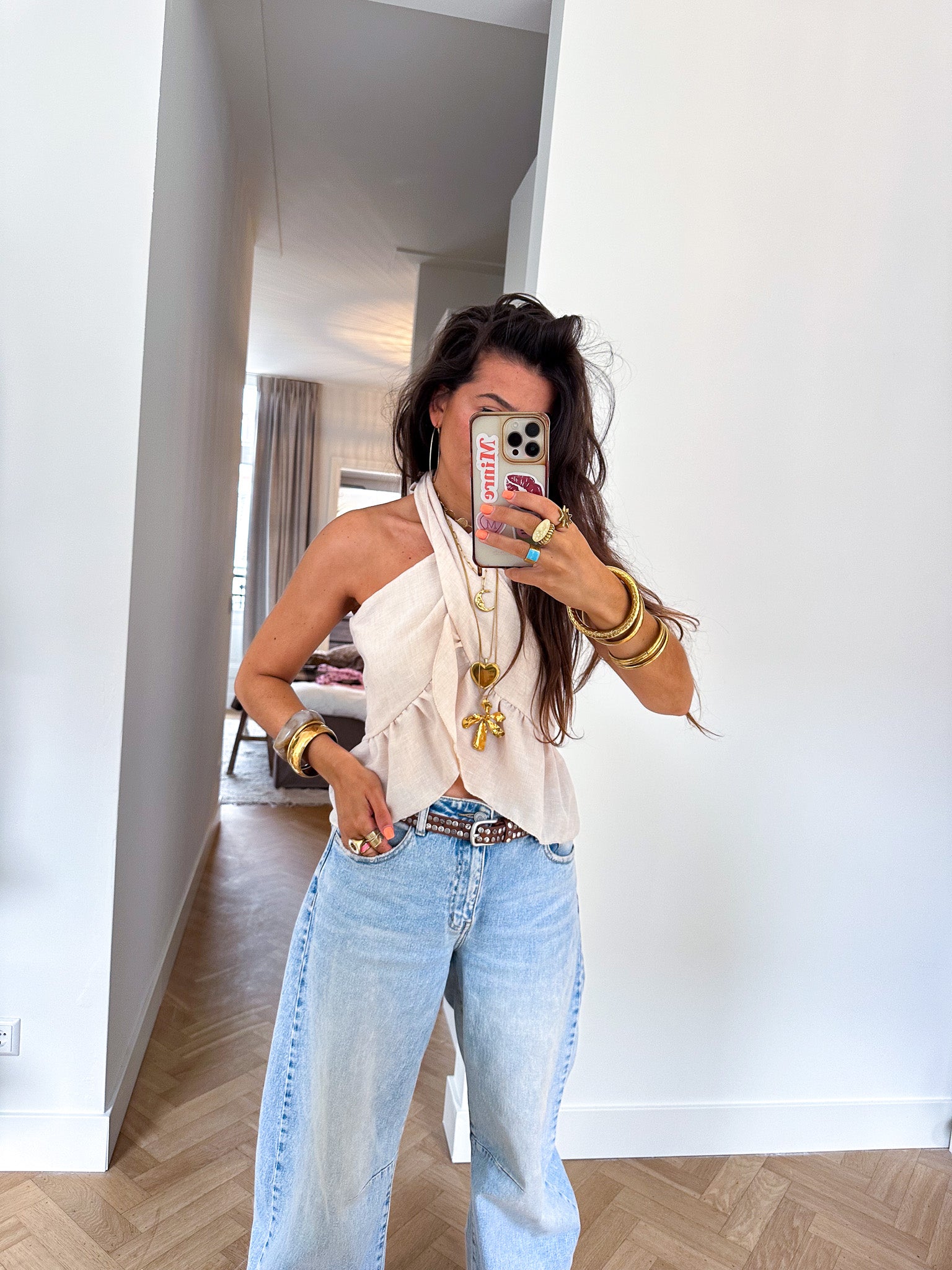 Moos Halter Wrap Top Beige