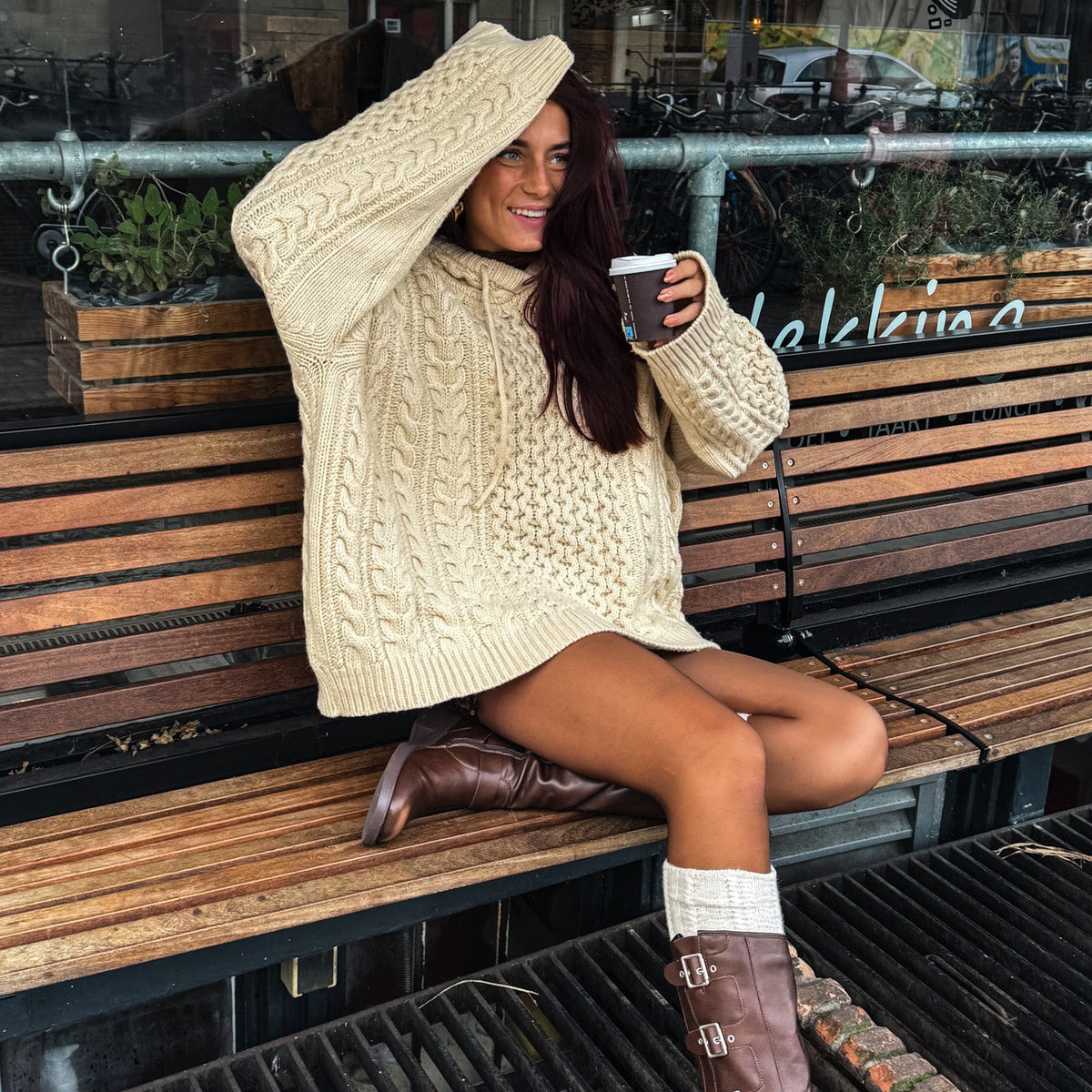 Muse Knitted Hoodie Beige