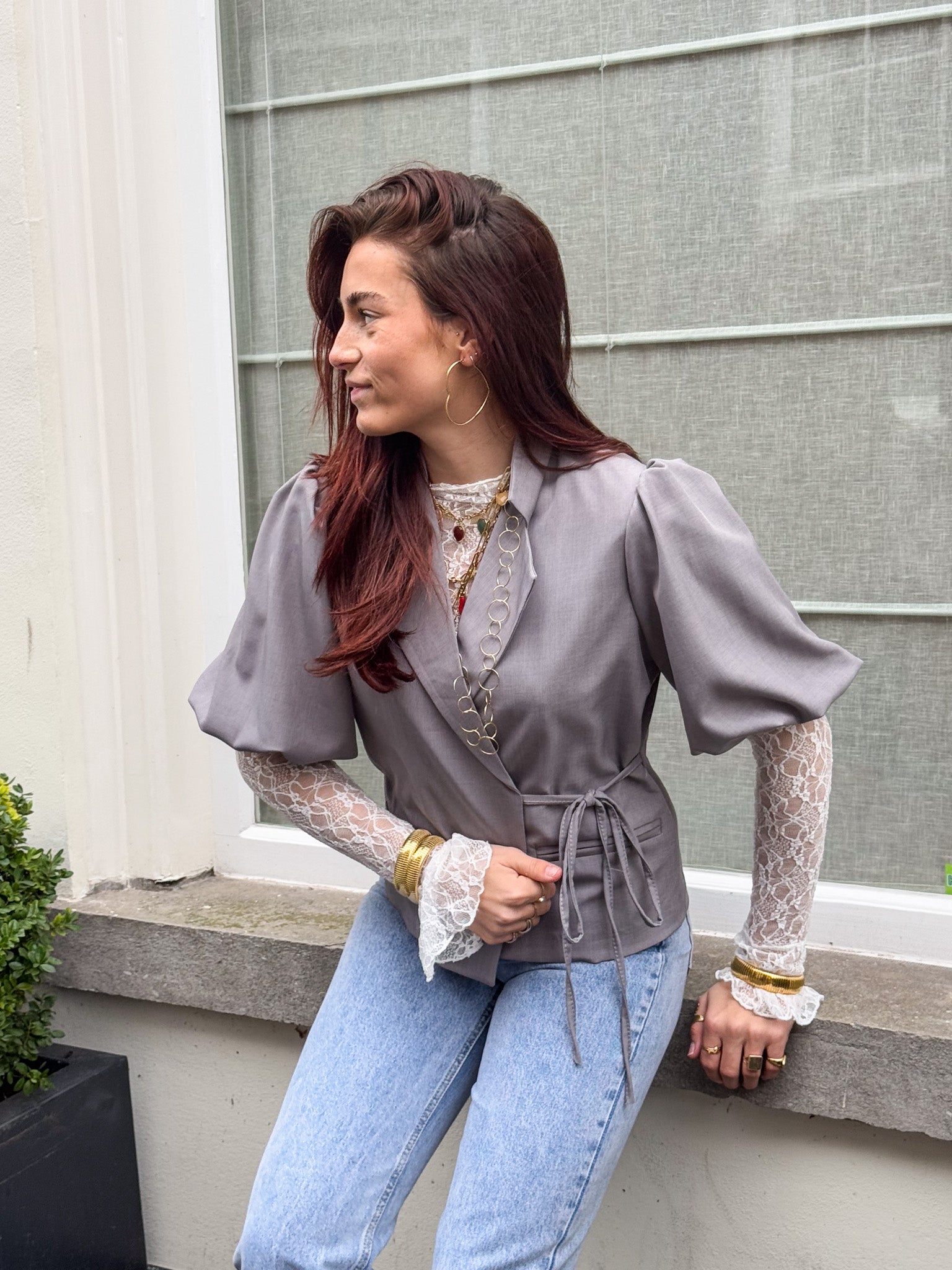 Nina Short Sleeve Blazer Grey