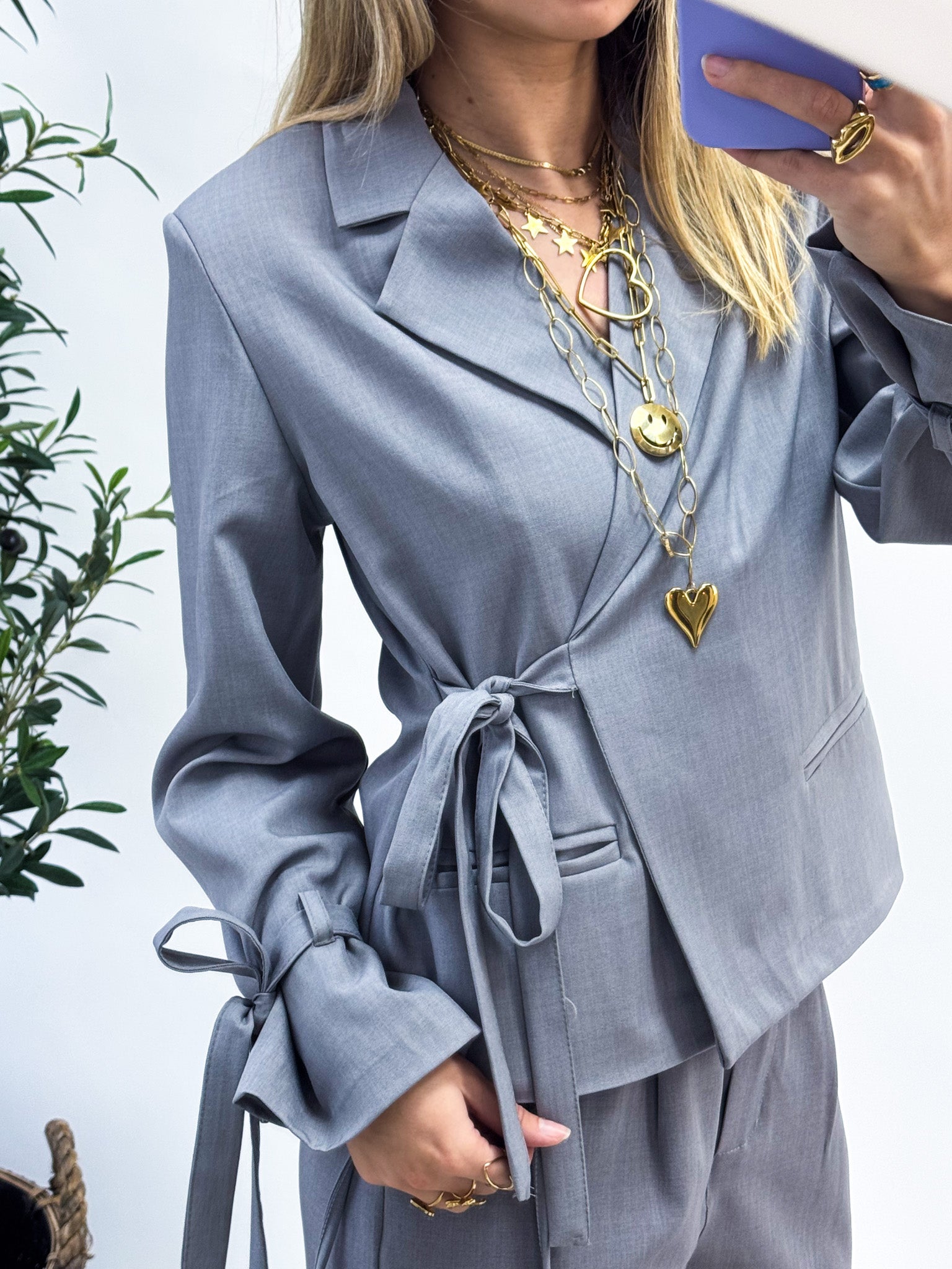 Nina Blazer Sleeve Detail Grey