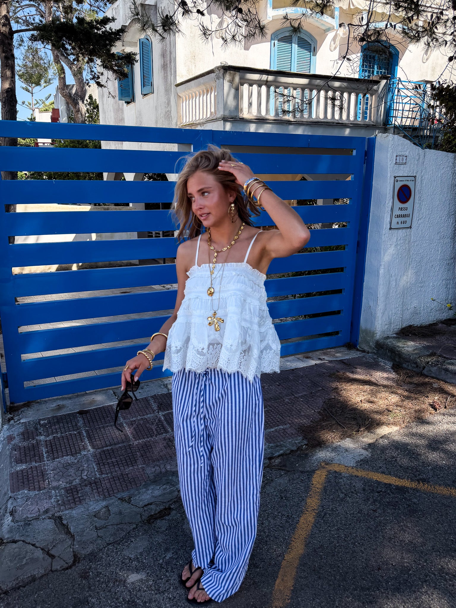 Ollie Gestreepte Pantalon Blauw