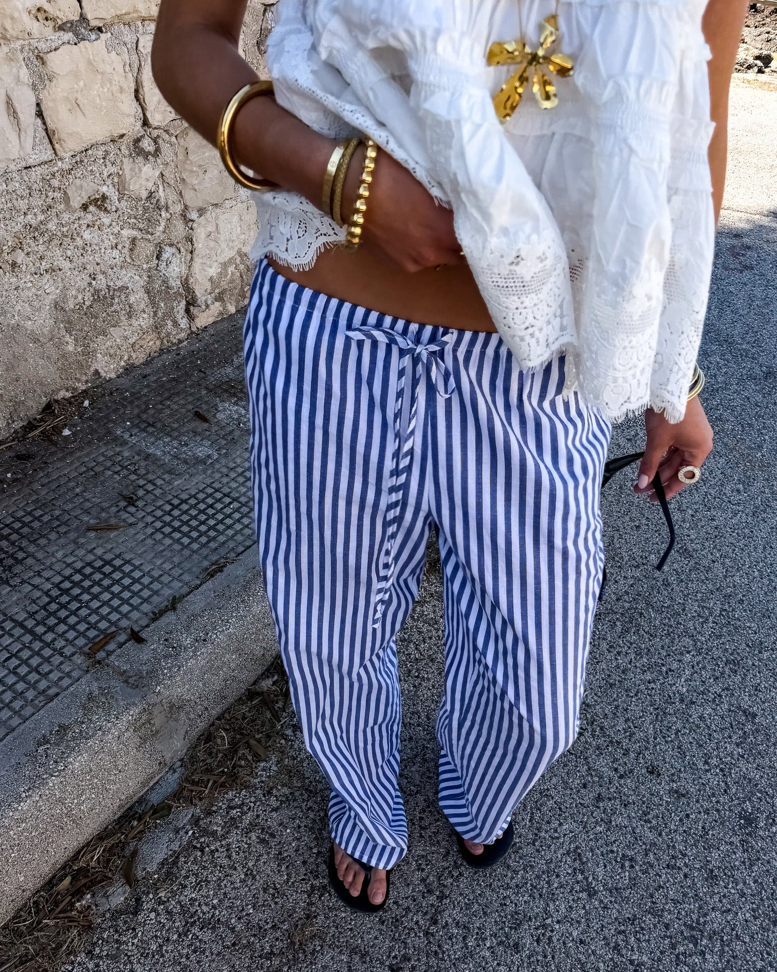 Ollie Gestreepte Pantalon Blauw