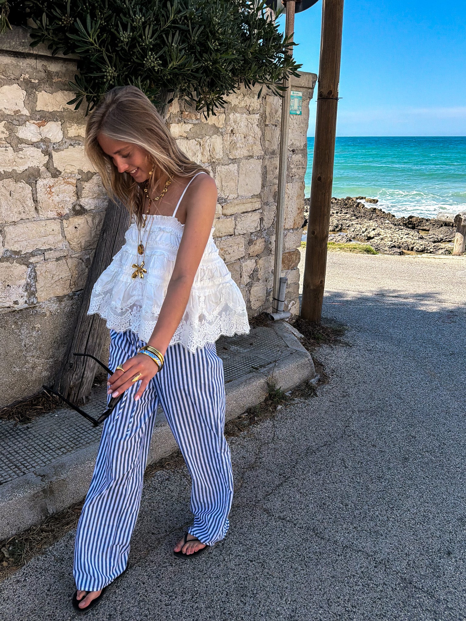 Ollie Gestreepte Pantalon Blauw