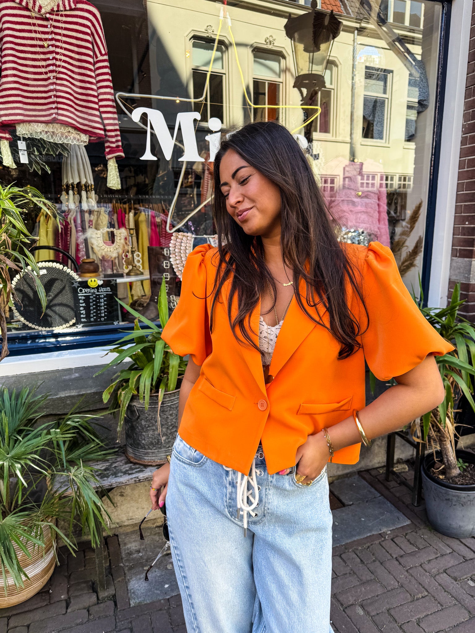 Nora Short Sleeve Blazer Orange