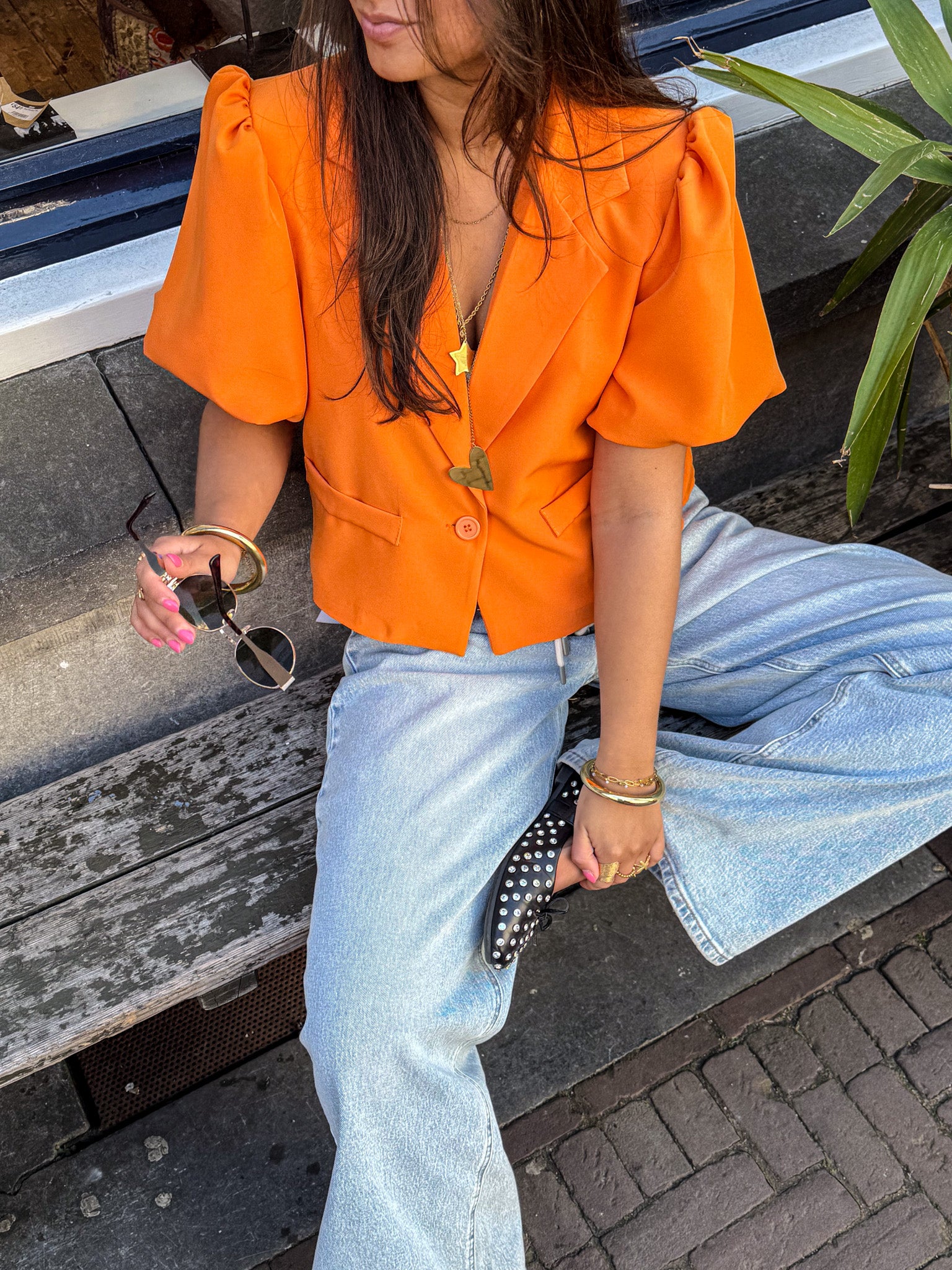 Nora Short Sleeve Blazer Orange