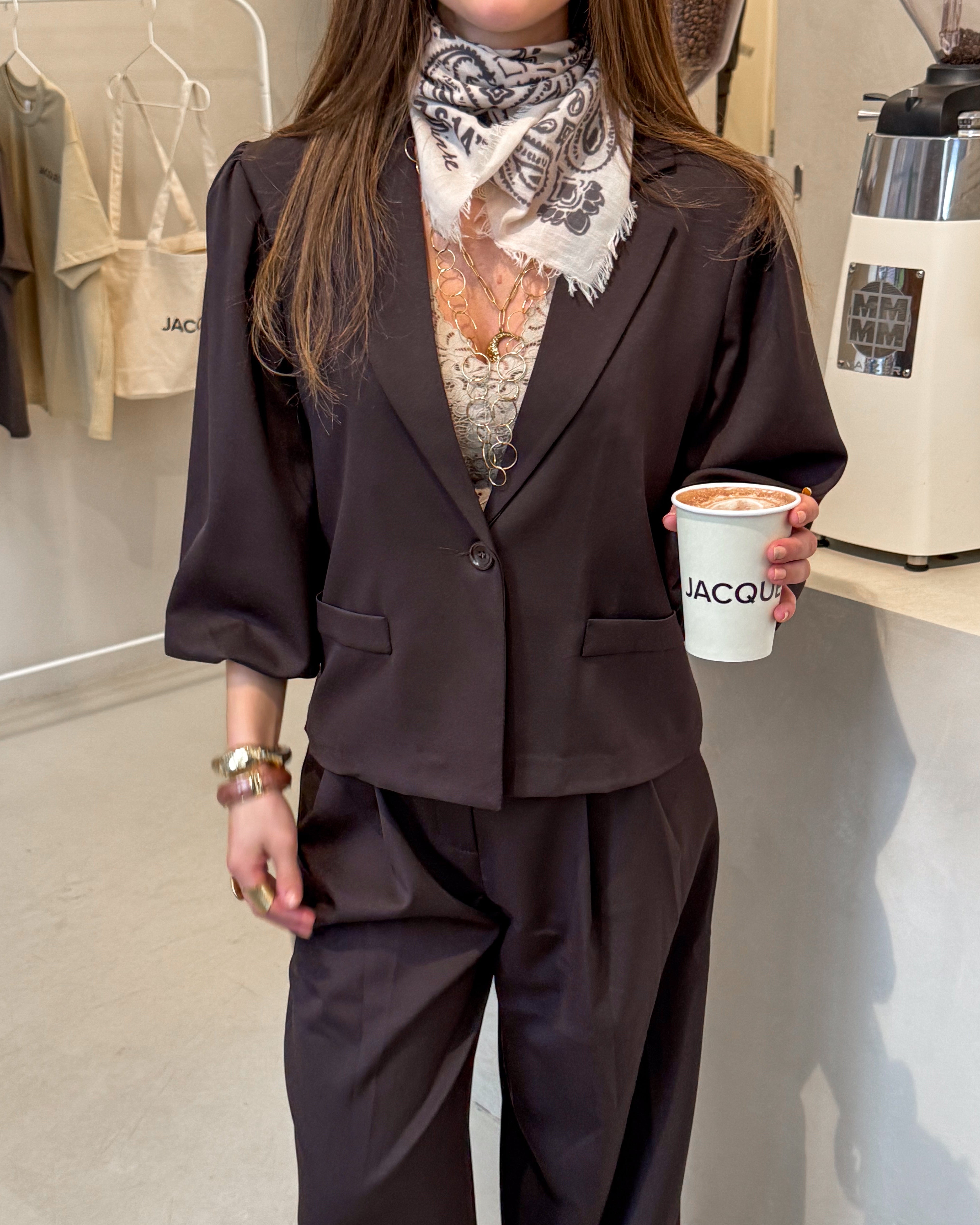 Nora Short Sleeve Blazer Brown