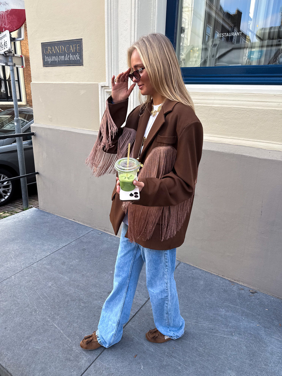 Ody Fringe Blazer | Brown