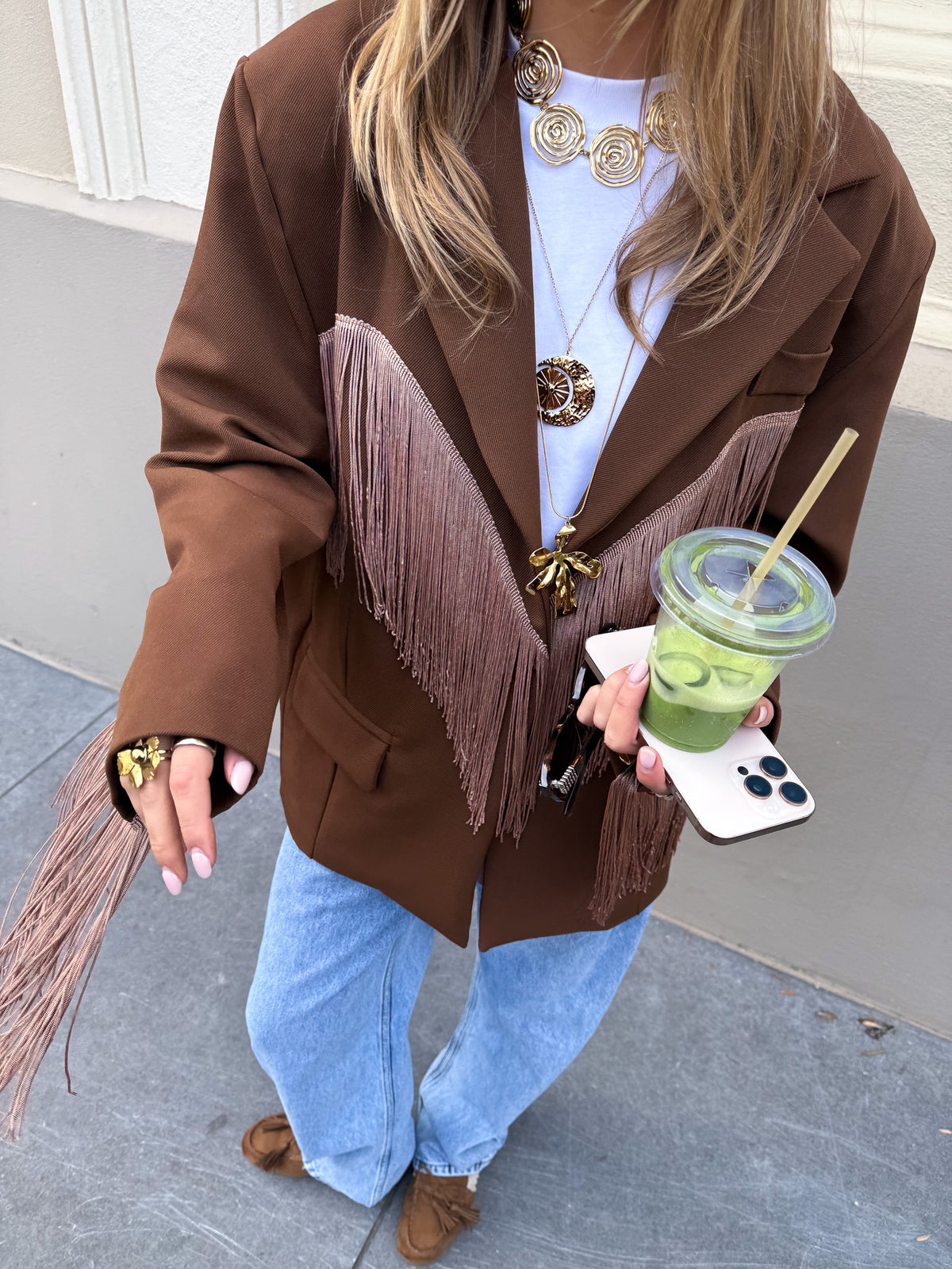 Ody Fringe Blazer | Brown