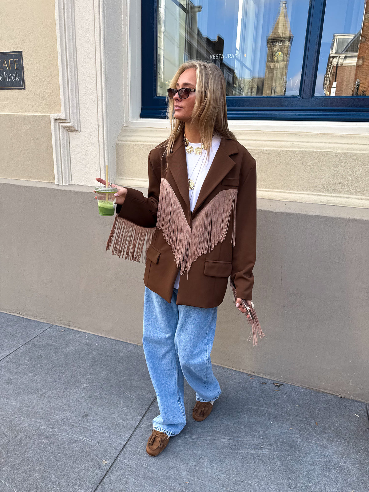 Ody Fringe Blazer | Brown