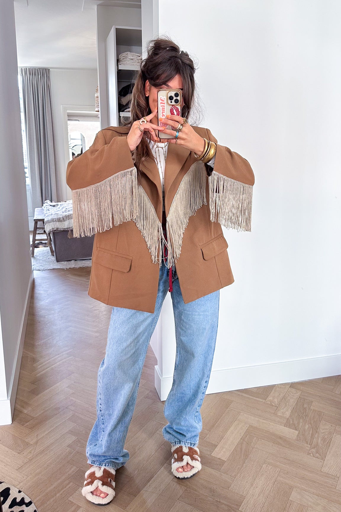 Ody Fringe Blazer Camel