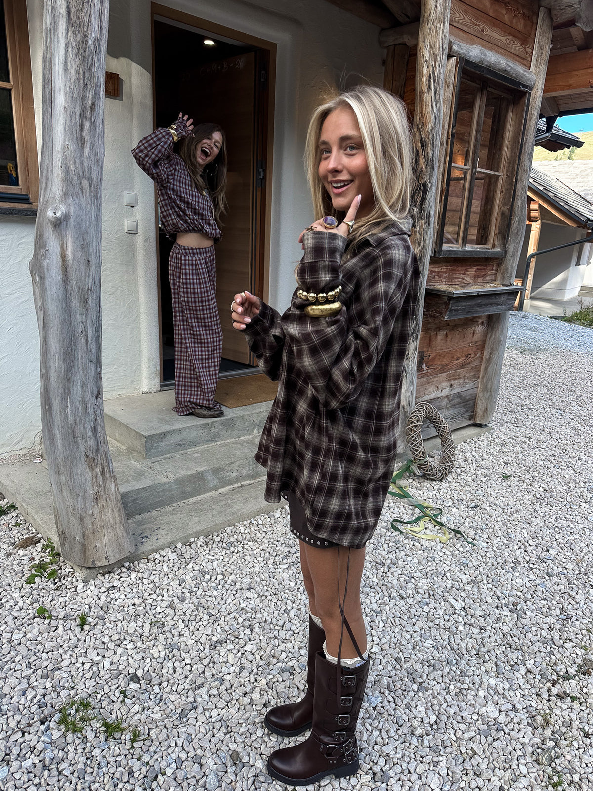 Presley Geruite Blouse Bruin