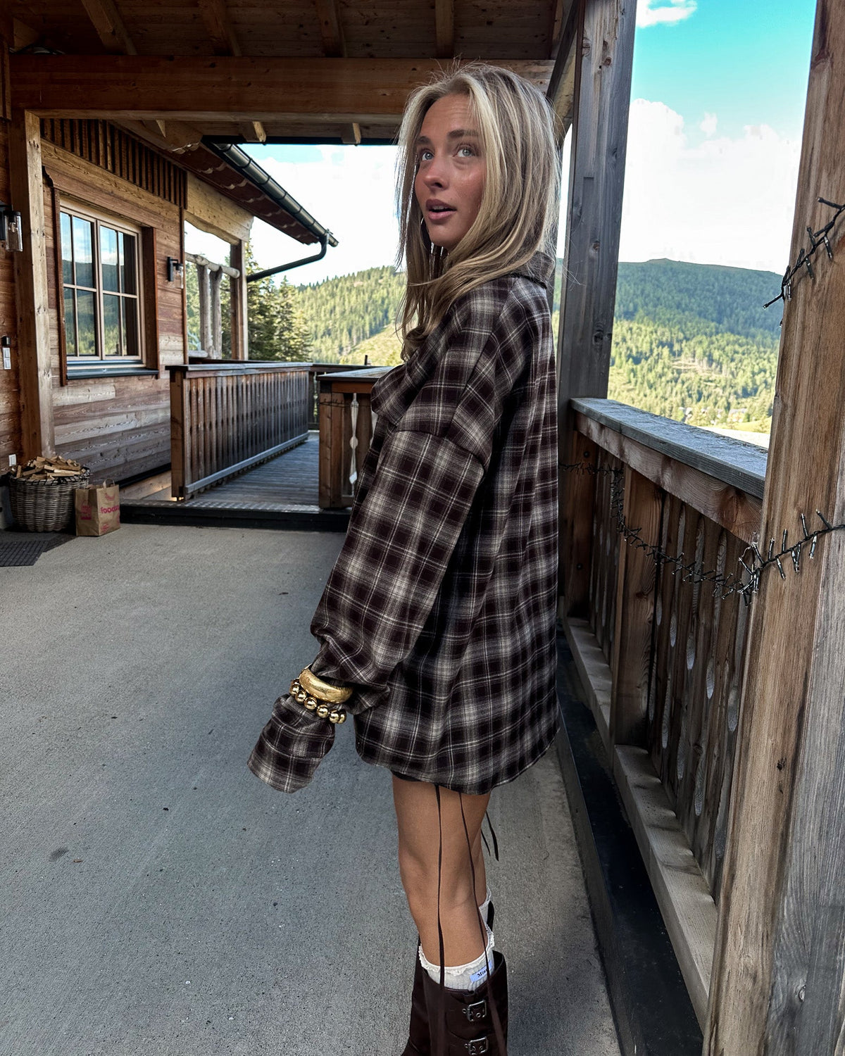 Presley Geruite Blouse Bruin
