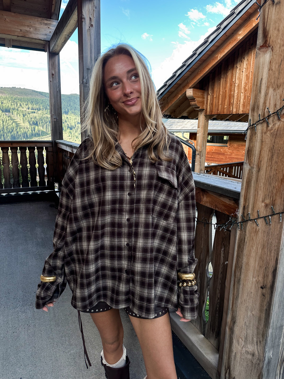 Presley Geruite Blouse Bruin