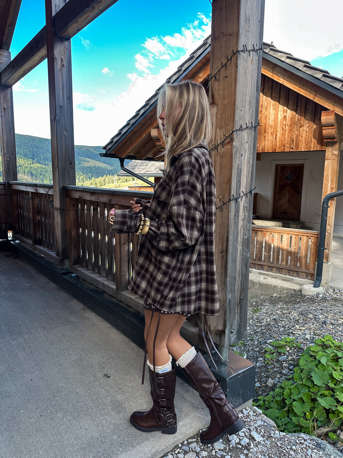 Presley Geruite Blouse Bruin