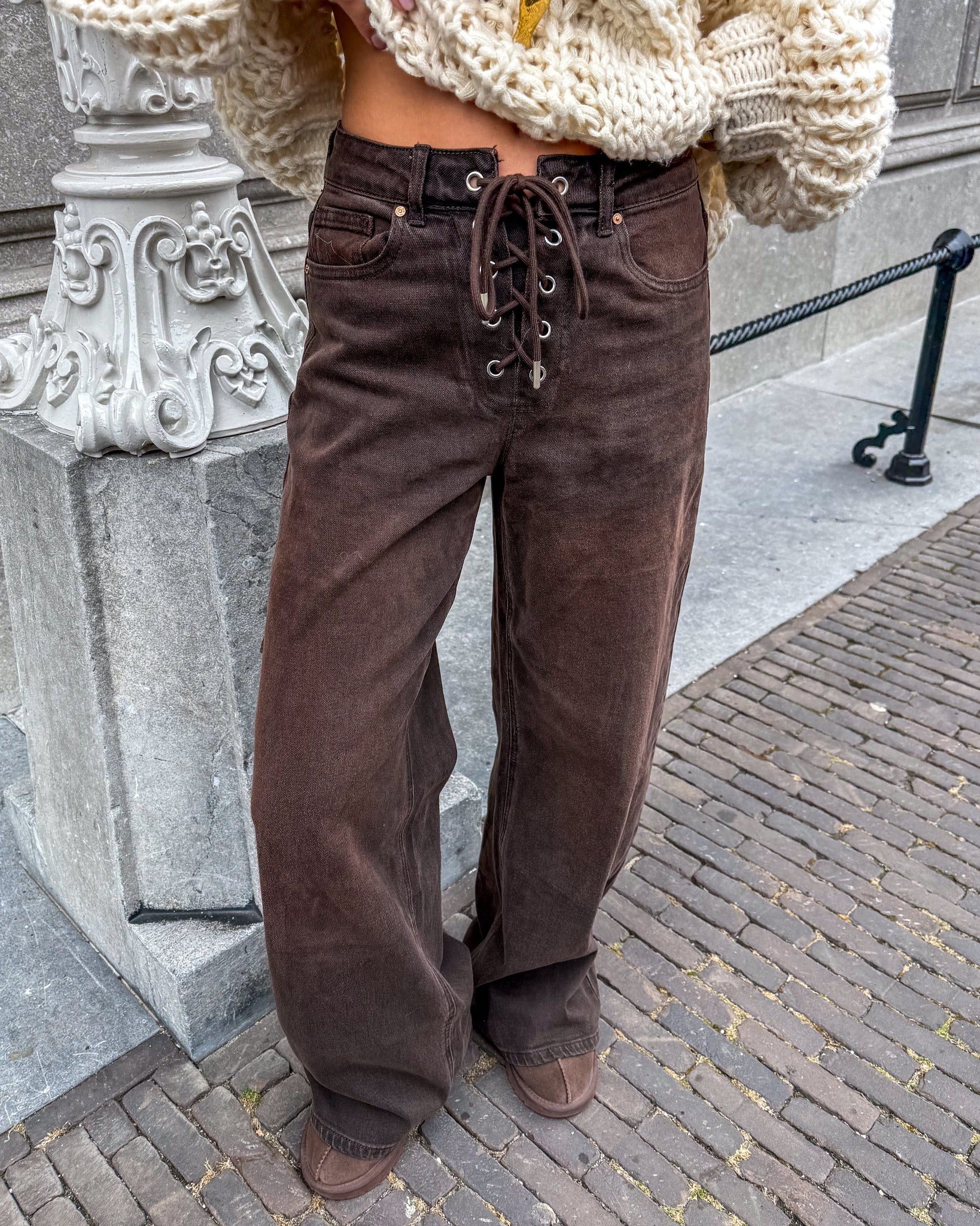 Rope Wide Leg Jeans Brown