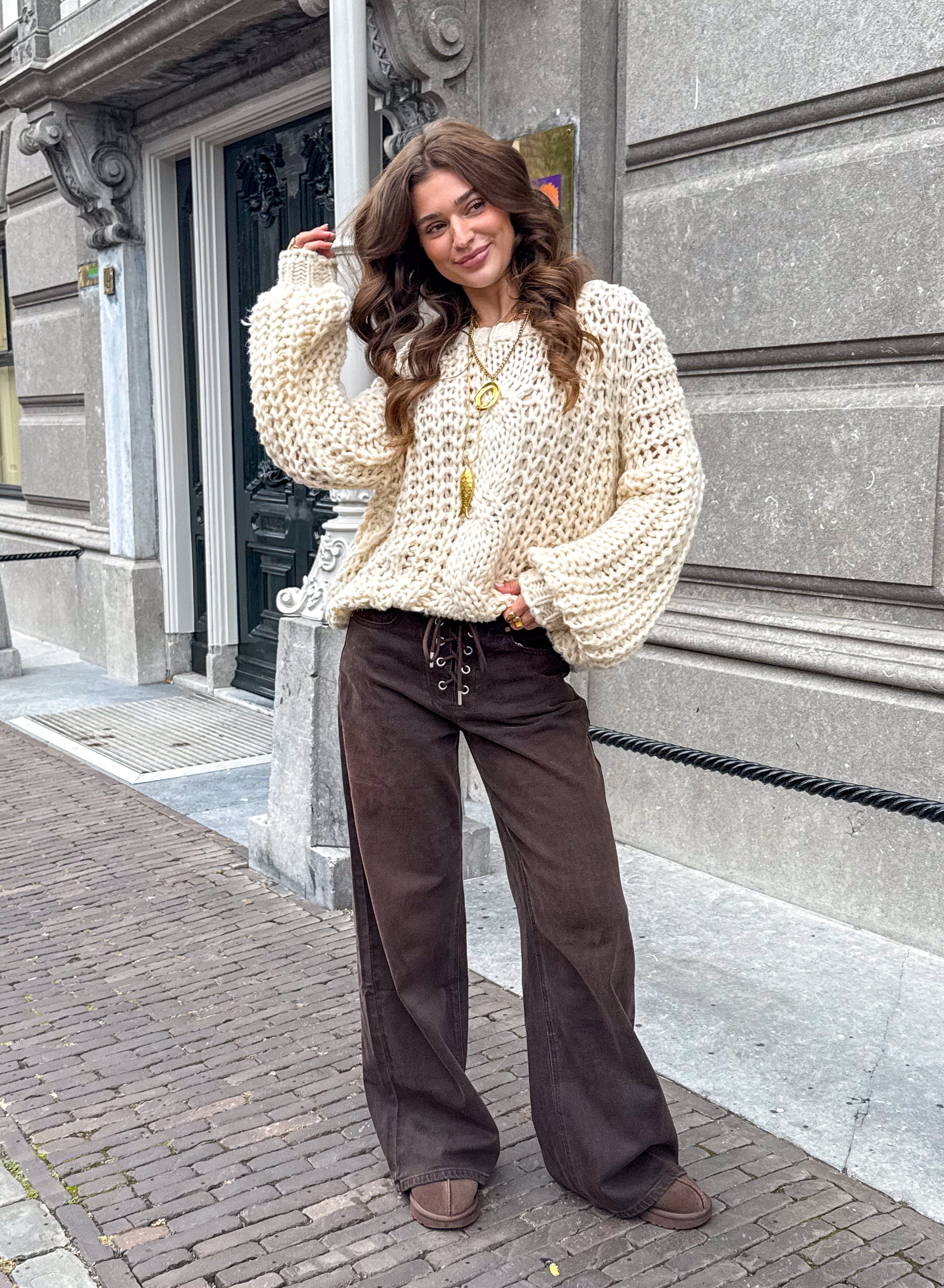 Rope Wide Leg Jeans Brown