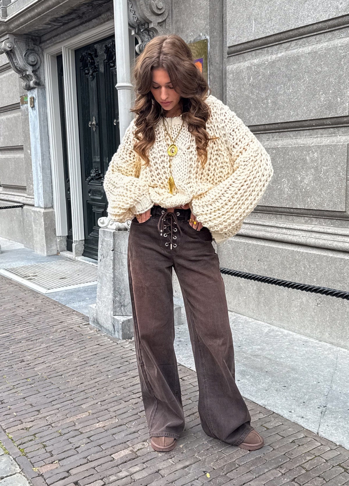 Rope Wide Leg Jeans | Brown
