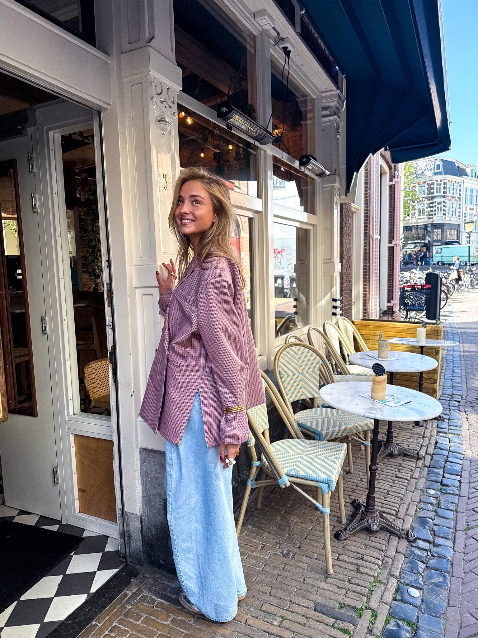 Saint Oversized Blazer Geruit Roze