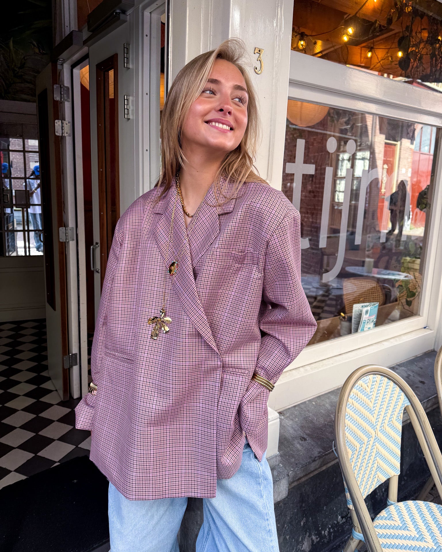 Saint Oversized Blazer Geruit Roze