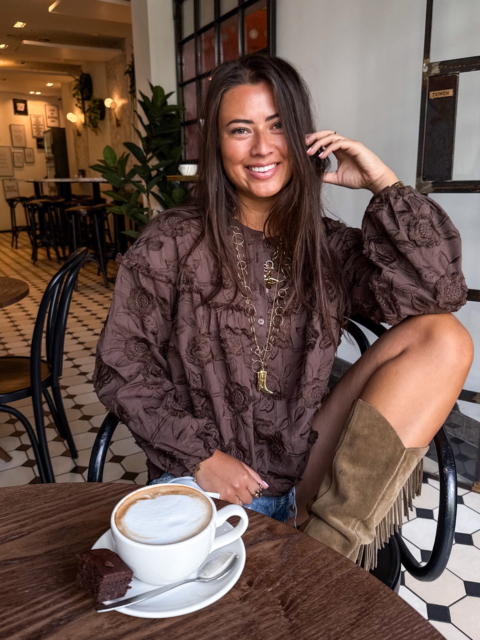 Samos Flower Blouse Brown