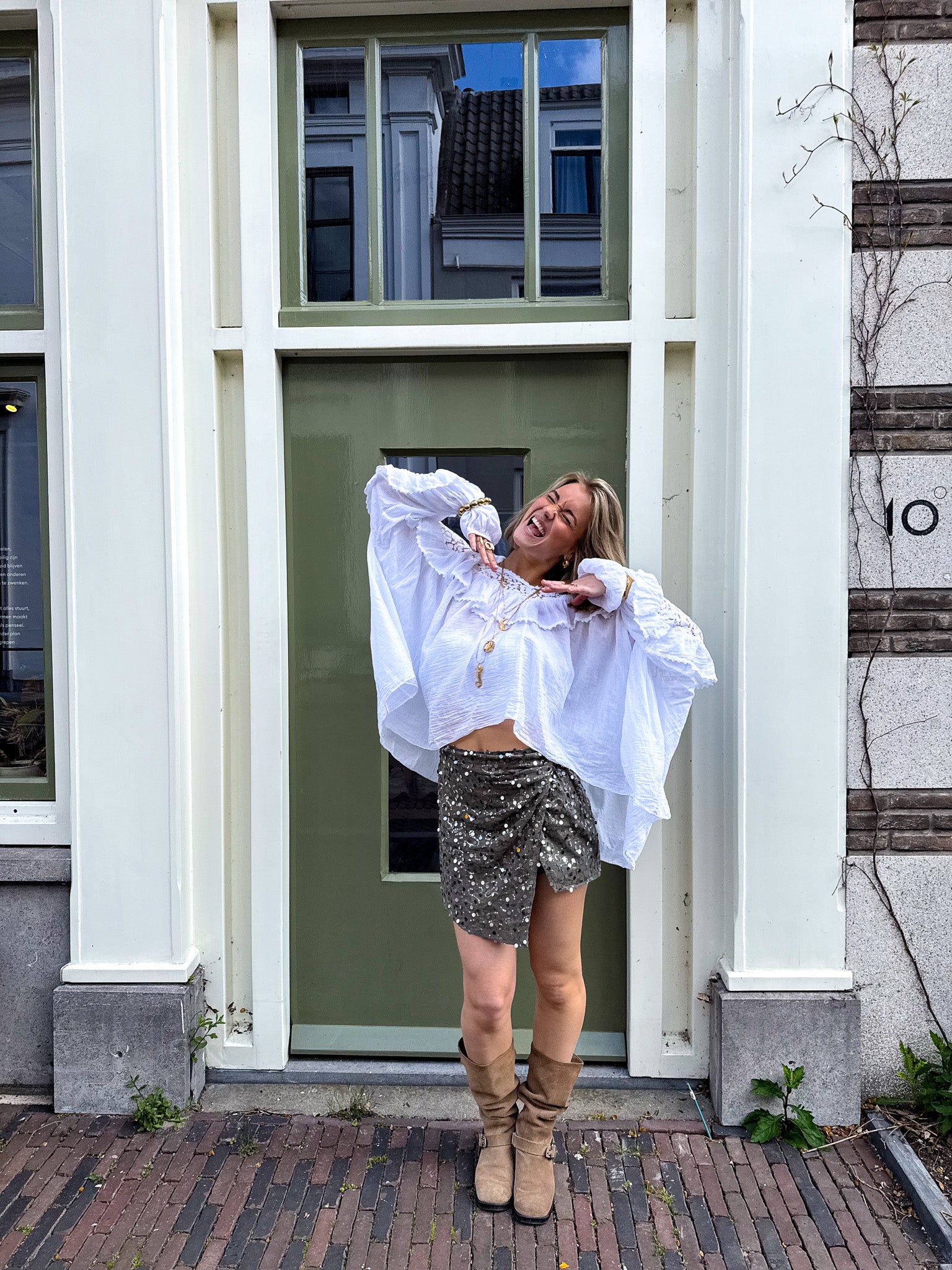 Sasha Glitter Skort Khaki