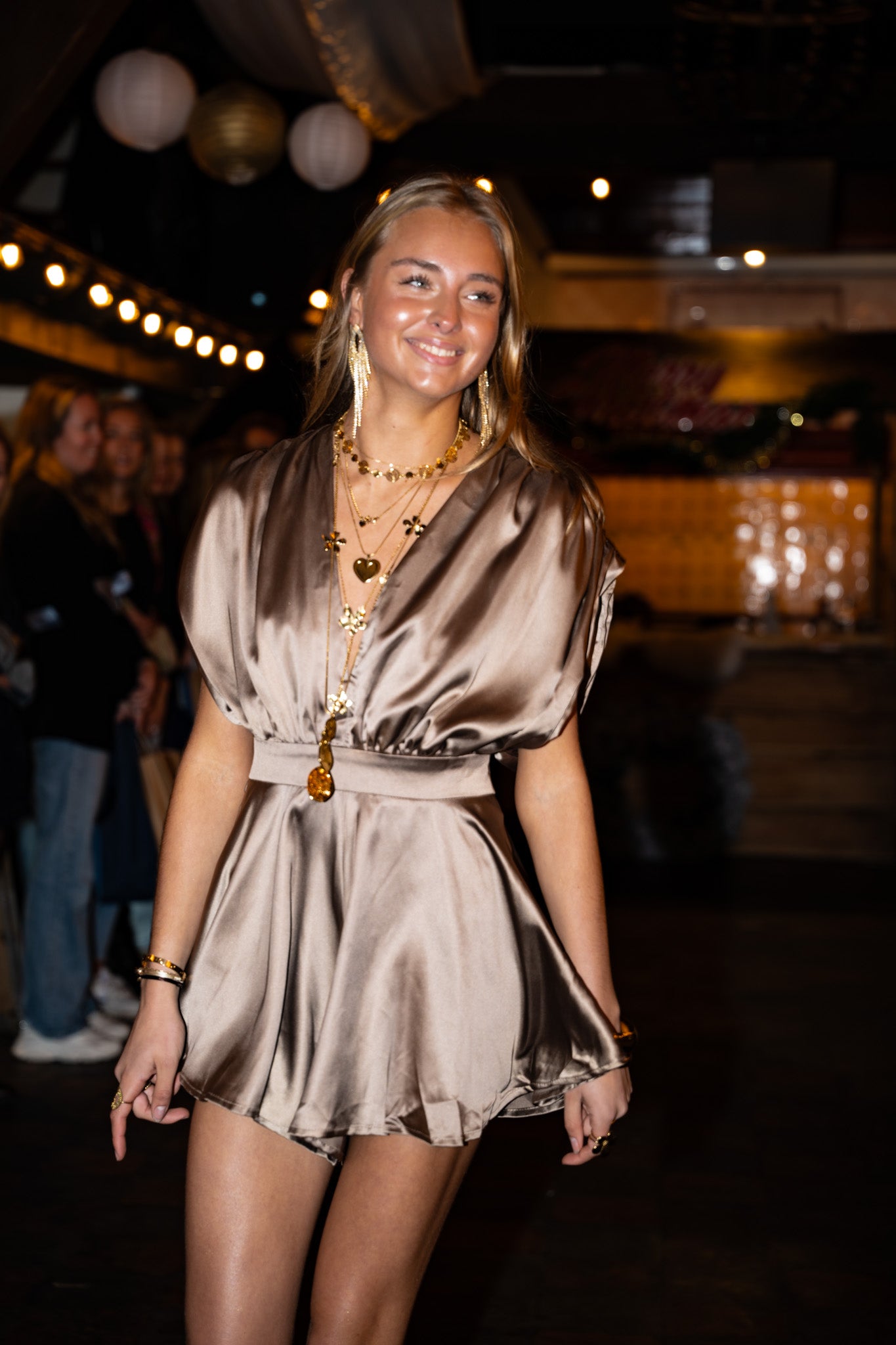 Satin Kiss Playsuit Taupe