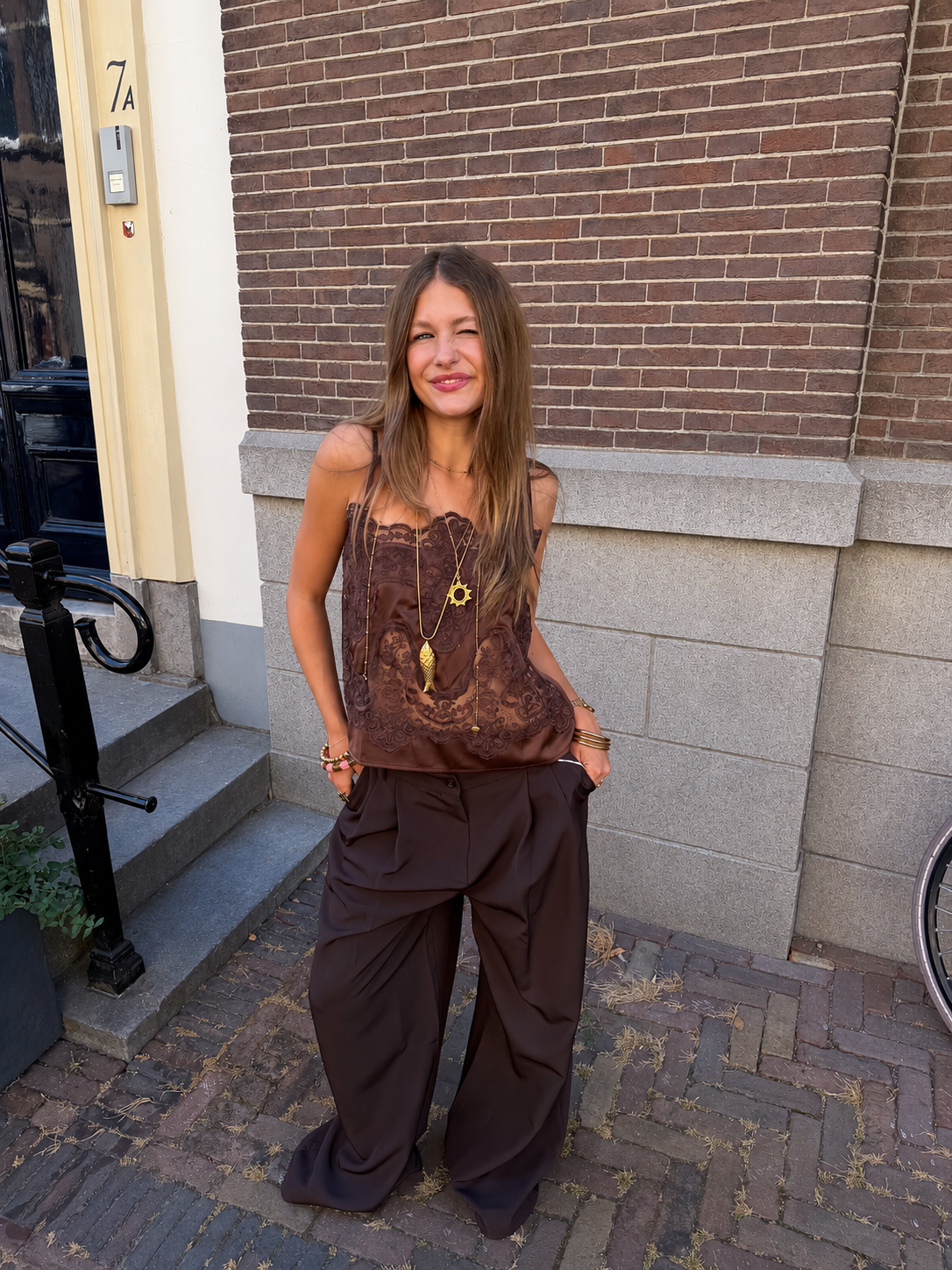 Top en dentelle Soof Marron