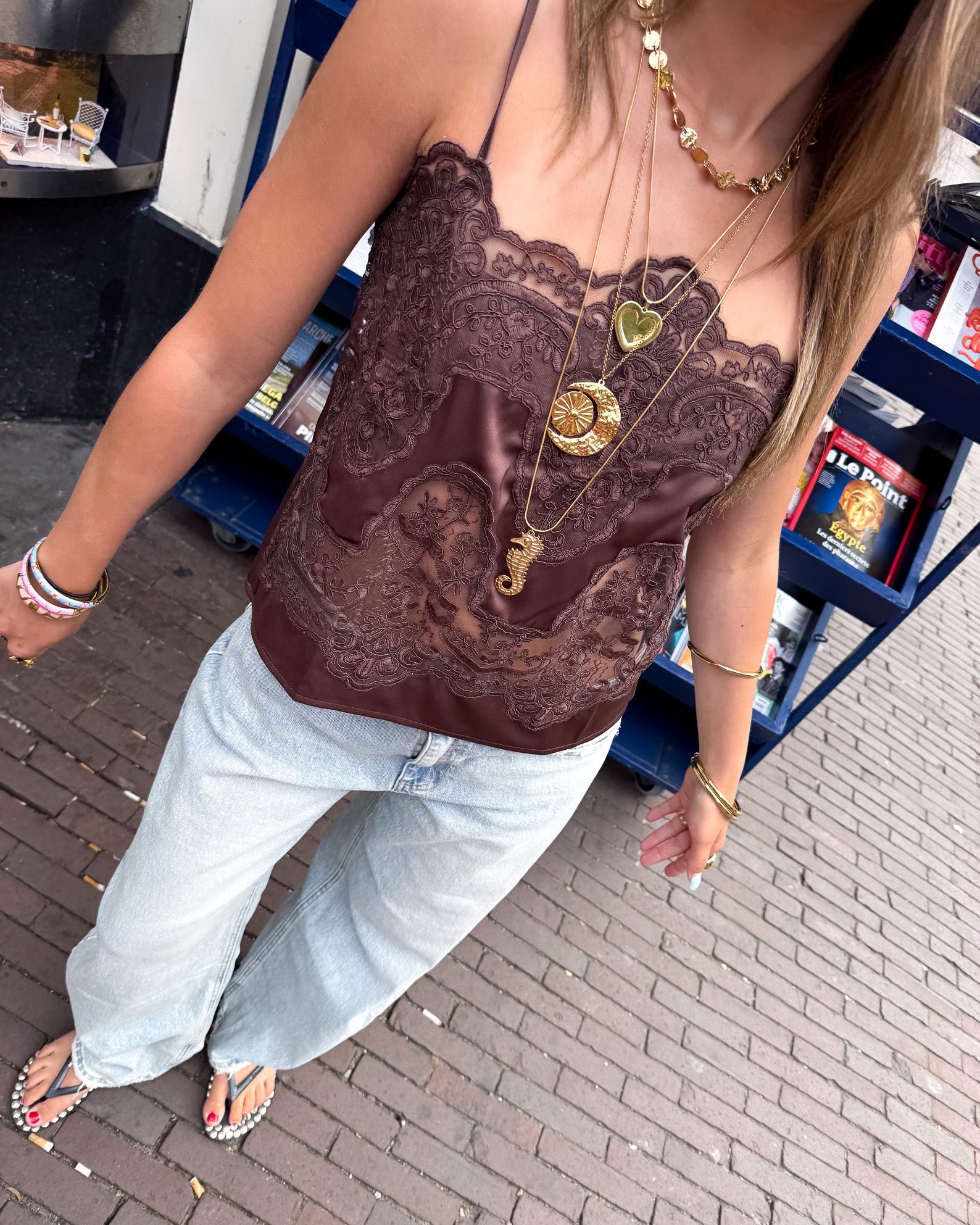 Top en dentelle Soof Marron